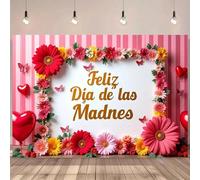 Mother s Day background Feliz D a de las Madres design with vivid floral and heart shaped decorations party banner
