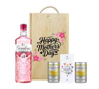 Mother’s Day Gordon’s Pink Gin Gift Set with Folkington’s Tonics 70cl 37.5% ABV in Wooden Gift Box - Pink Gin & Tonic Gift for Mum Mothers Day UK