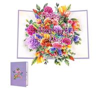 Mother’s Day Greeting Card, Elegant 3D Carnation Flowers Pop Up Card, White Cardstock Design with Message Card and Envelope, Mothers Day Card, Vivid Carnation Cluster, perfect for Mother’s Day for Mum