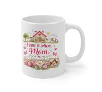 Mother’s Day Mug 11oz, “Home Is Where Mom Is” Watercolour Ceramic Coffee Tea Cup, Printed Both Sides, AAA+ ORCA Coated, Microwave & Dishwasher Safe, Gift For Mum Mom From Daughter Son Husband