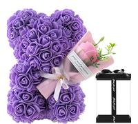 Mother’s Day RoseTeddy Bear With Gift Box,Rose Flower Bear Purple,Artificial Rose Bear Flower Bear,Rose Bear Flower,Valentines Day Gift for Her Birthday Gift for Girls Ladies girlfriend(Purple)