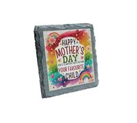 Mother’s Day Slate Coaster - Your Favourite Child - Funny Gift for Mum - Rainbow and Floral Design (slco-kf25-beingfavhg)