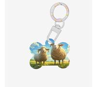 Mother Sheep and Little Sheep in The Meadow Dog Tags for Pets,Bone-Shaped Acrylic Pet ID Tags,Perfect for Small to Large Dogs and Cats,Cute & Functional