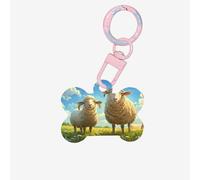 Mother Sheep and Little Sheep in The Meadow Dog Tags for Pets,Bone-Shaped Acrylic Pet ID Tags,Perfect for Small to Large Dogs and Cats,Cute & Functional