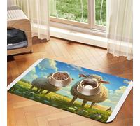 Mother Sheep and Little Sheep in The Meadow Pet Feeding Mat-Waterproof & Non-Slip Dog and Cat Food Mat-No Stains Quick Dry Dog Water Dispenser Mat