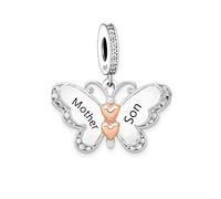 Mother Son Birthday Friend Butterfly Love Heart Rose Gold Charm Pendant 925 Sterling Silver Dangle Compatible With Pandora Bracelet (Mother Son Butterfly Love Heart Rose Gold Charm)