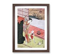 Mother & Son By Harunobu Suzuki Asian Japanese Framed Print | A4 Walnut Framed Wall Art | Ready to Hang | Asian Nature Picture | Living Room Bedroom Lounge Office