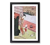 Mother & Son by Harunobu Suzuki Framed Print | A2 Black Framed Wall Art | Ready to Hang | Modern Nature Picture | Living Room Bedroom Lounge Office