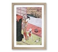 Mother & Son by Harunobu Suzuki Framed Print | A2 Oak Framed Wall Art | Ready to Hang | Modern Nature Picture | Living Room Bedroom Lounge Office