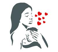 Mother Stencil - 8 x 10cm (S) - Reusable African Mother Baby Child Boy Girl Wall Stencil Template