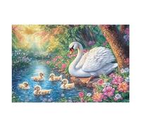 Mother Swan Watching Five Cygnets 1000 Piece Jigsaw Puzzle for Adults Happy Time Sick Day Activity Gentle Distraction No Dust Pieces Great Gift for Get Well Soon 1000 PCS