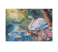 Mother Swan Watching Five Cygnets 300 Piece Jigsaw Puzzle for Adults Happy Time Jigsaw Weekend Parent Activity After Work Stress Relief Vibrant Artwork Home Wall 300 PCS