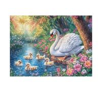 Mother Swan Watching Five Cygnets 500 Piece Complete DIY Jigsaw Puzzle Collectors Mind Relaxation Educational Decorative Puzzle Gifts for Adults Sturdy Thick Cardboard 500 PCS