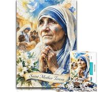 Mother Teresa Praying Rosary Wooden Puzzle 1000 Pieces, Adult Gift Idea | Adult Puzzle: visual matching for a more organised build during indoor leisure.