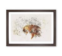 Mother Tiger & Cub in Winter Watercolour Framed Print | A2 Walnut Framed Wall Art | Ready to Hang | Modern Animal Picture | Living Room Bedroom Lounge Office