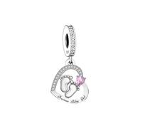 Mother To Be Daughter Mom Son Pink Blue Mum Reveal Shower Mum Charm Bead Pendant 925 Sterling Silver Compatible With Pandora Charm Moments Bracelet (Precious Daughter Feet Footprint Heart)