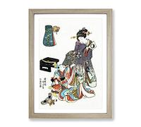 Mother With Child By Utagawa Toyokuni Asian Japanese Framed Wall Art Print, Ready to Hang Picture for Living Room Bedroom Home Office Décor, Oak A2 (64 x 46 cm)