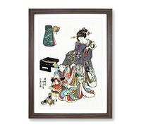 Mother With Child By Utagawa Toyokuni Asian Japanese Framed Wall Art Print, Ready to Hang Picture for Living Room Bedroom Home Office Décor, Walnut A2 (64 x 46 cm)