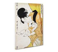 Mother With Sleepy Child By Kitagawa Utamaro Asian Japanese Canvas Wall Art Print Ready to Hang, Framed Picture for Living Room Bedroom Home Office Décor, 20x14 Inch (50x35 cm)