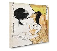 Mother with Sleepy Child by Kitagawa Utamaro Asian Japanese Canvas Wall Art Print Ready to Hang, Framed Picture for Living Room Bedroom Home Office Décor, 14x14 Inch (35x35 cm)