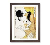 Mother With Sleepy Child By Kitagawa Utamaro Asian Japanese Framed Wall Art Print, Ready to Hang Picture for Living Room Bedroom Home Office Décor, Walnut A4 (34 x 25 cm)