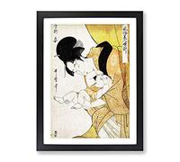 Mother With Sleepy Child By Kitagawa Utamaro Asian Japanese Framed Wall Art Print, Ready to Hang Picture for Living Room Bedroom Home Office Décor, Black A4 (34 x 25 cm)