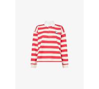 Mother Womens Mother The Boxy Match Cotton Polo Top Tango Red And Cream M