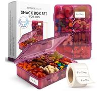 Mothercould Plum Purple Snack Box Containers Set of 2 - Reusable, 100 Dissolvable Labels, 8 Adjustable Compartments, Dishwasher Safe, BPA-Free, Meal Prep Container, PARENT TESTED PARENT APPROVED AWARD