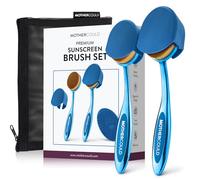 Mothercould Premium Sunscreen Brush Set for Children and Baby Sunscreen Applicator with Metal Handle, Travel Case, 2 Brushes, 2 Caps, and Non-Stick Cleaning Mat, Sun Care (2-pack) (Blue)