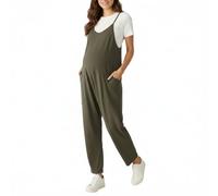 Motherhood Maternity womens Casual Baggy Sleeveless V-neck Pregnancy Romper Jumpsuit With Loose Spaghetti Straps and Pockets, Green Depths, L