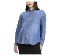 Motherhood Maternity Women's Denim Shacket Long Sleeve Button Down Pregnancy Shirt, Medium Wash, M