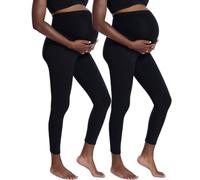 Motherhood Maternity Women's Essential Stretch Full Length Secret Fit Over The Belly Pregnancy Legging-2 Pack, Black/Black, M