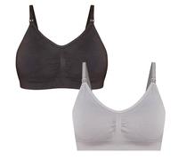 Motherhood Maternity Women's Full Busted Seamless Clip Down Nursing Bra, Black/Grey 2 Pack, M