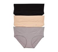 Motherhood Maternity Women's Plus-Size 3 Pack Fold Over Brief Panties, Black, Nude, Flat Grey/Multi, 3X