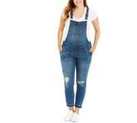 Motherhood Maternity Women's Side Panel Skinny Ankle Length Denim Overalls Jeans, Medium Wash, Large