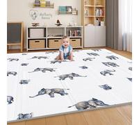 Motherly Haven 79x71 Foldable Baby Play Mat for Floor, Extra Large Reversible Foam Play Mat for Babies 6-12 Months, Waterproof Portable Foam PlayMat for Tummy Time for Toddler - Elephant and Hearts