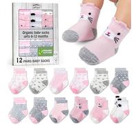 Mother's Choice Baby Socks 0-6 Months - 12 Pairs, Organic Cotton Infant Socks, Unisex, Soft & Hypoallergenic Newborn Socks (UK, Age, 6 Months, 12 Months, Pink With Animal Design)