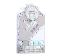 Mother's Choice Giraffe Hooded Towel for Newborn Babies and Kids + 5 Face Cloths Set - Quick Dry and Lightweight Fabric: knitted terry