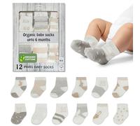 Mother's Choice Organic Cotton Baby Socks, 12 Pairs, Unisex 0-6 Months - Soft, Hypoallergenic Newborn & Infant Socks - Baby Girl & Boy Gifts (Brown - Grey - White)