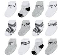 Mother's Choice Organic Cotton Baby Socks 6-12 Months, 12 Pairs Unisex Anti Slip - Soft & Hypoallergenic Baby Girl & Boys Socks (US, Age, 6 Months, 12 Months, Gray - White)