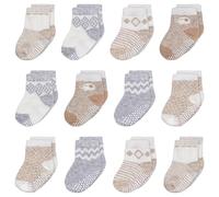Mother's Choice Organic Cotton Baby Socks 6-12 Months, 12 Pairs Unisex Anti Slip - Soft & Hypoallergenic Baby Girl & Boys Socks (US, Age, 6 Months, 12 Months, Brown & White)