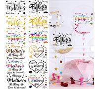 Mother's Day Balloon Stickers Father's Day Letters Decals 12 Pcs Gold Black Rainbow DIY Paster Party Supplies Glass Sticker for Bobo Transparent Balloon Decor
