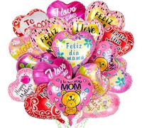 Mothers Day Balloons, Mothers Day Decorations, 12/24 PCS Large Size Heart Shaped Bouquet Happy Mothers Balloons, Mum Balloon For Mom Birthday Party Decoration Supplies (24)