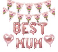Mothers Day Balloons,Mothers Day Decorations,Pink Mothers Day Banner Mothers Day Bunting,BEST MUM Foil Balloons Happy Flowers Mothers Day Party Bunting Garland Supplies Decoration