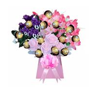 Mothers Day Bouquet Hamper Chocolate and Flowers Roses For Women Men With Ferero Rocheir and Lindr lind Sweets Personalised Pink Purple Gold Red Blue Sweets Candy Presents (Premium grand large)
