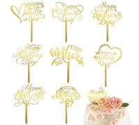 Mothers Day Cake Toppers, Mothers Day Decorations, 9 Pcs Acrylic Mothers Day Cupcake Toppers, Happy Mothers Day Cake Topper, Cupcake Picks for Mothers Day Party Supplies