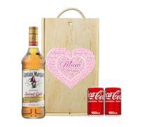Mother's Day Captain Morgan Spiced Rum Gift Set with Coca-Cola in Double Wooden Box (70cl) - Mothers Day, Hamper, Mum, Hampers & Gourmet Gifts, Birthday, Mother