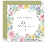Mothers Day Card and Keepsake Gift - Floral Design - Mother's Day Cards For Best Mum Mummy Ma Mammy Mother s - From Son Daughter Both of Us Child - Sentimental Humorous Present - 14cm
