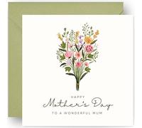 Mothers Day Card and Keepsake Gift - Floral Design - Mother's Day Cards For Best Mum Mummy Ma Mammy Mother s - From Son Daughter Both of Us Child - with Sage Envelope - Size: 14cm