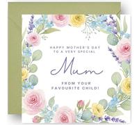 Mothers Day Card and Keepsake Gift - Funny Floral Design - Mother's Day Cards For Best Mum Mummy Ma Mammy Mother s - From Son Daughter Both of Us Child - with Sage Envelope - size: 14cm